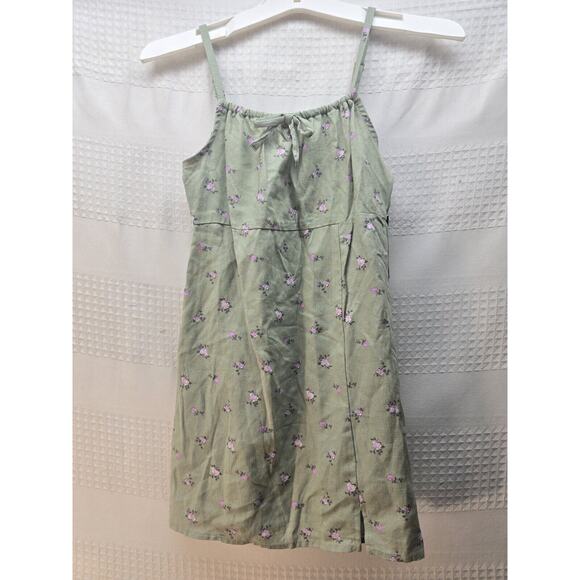 Art Class Cami Dress Girls Size 6/7 Green Linen Floral - Picture 2 of 6